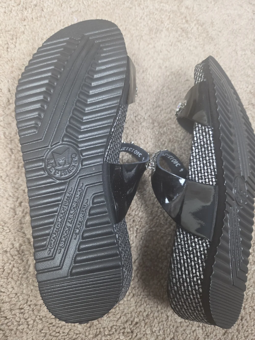 Mephisto Black Jeweled Slide Sandals